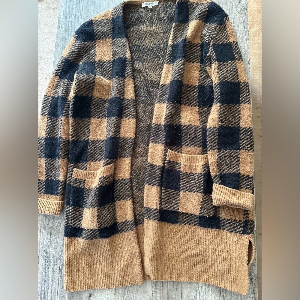 Madewell Buffalo Check Plaid Kent Cardigan Sweater in Coziest Yarn Size XS